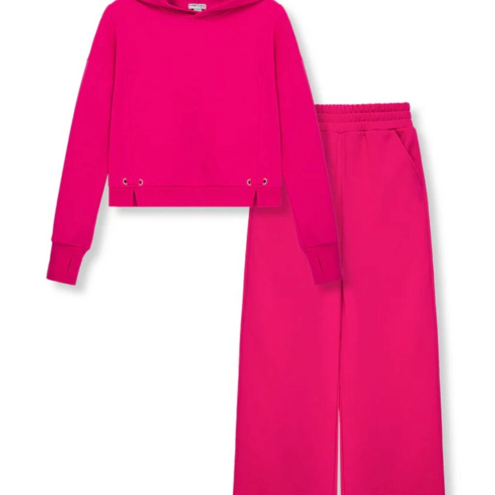 Habitual hot pink girls sweatsuit.  NWOT Girls 7/8 with silver grommet detail
